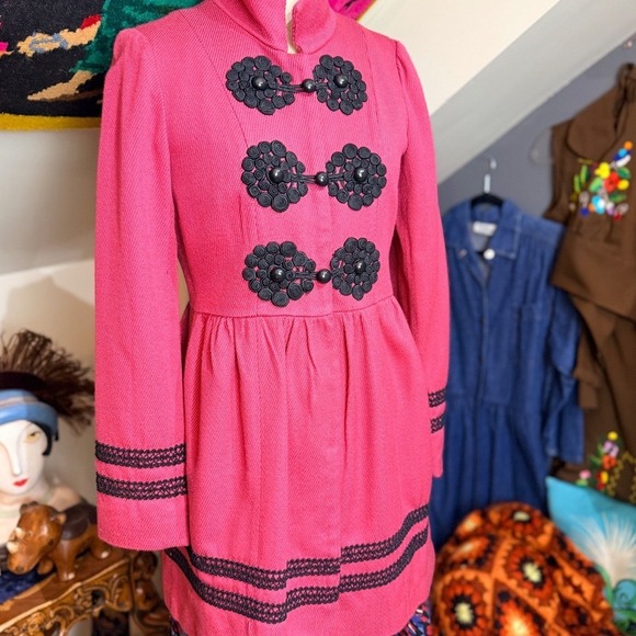 Vintage Y2K Rampage Pink Textured Mandarin Collar‎ Jacket Black Frogs Buttons M - Picture 8 of 10